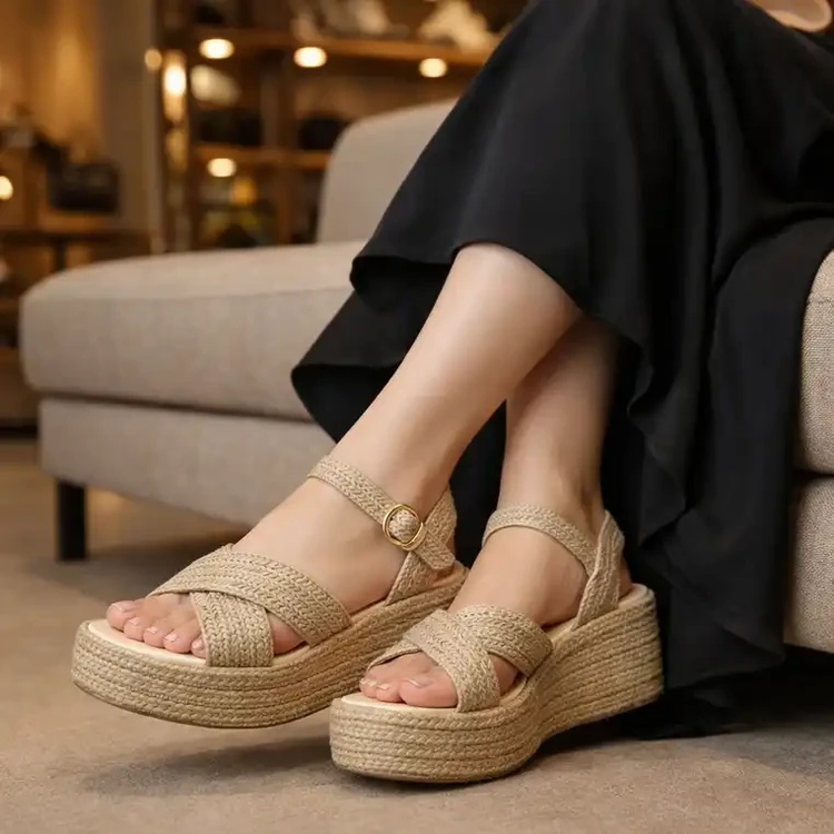 صندل کنفی شیک و ساده لژدار کفش تابستانی حصیری زنانه ( 979 )