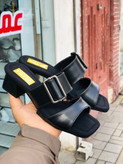 صندل پاشنه دار شیک چرم سفید و مشکی مات و براق تابستانی زنانه ( 994 )