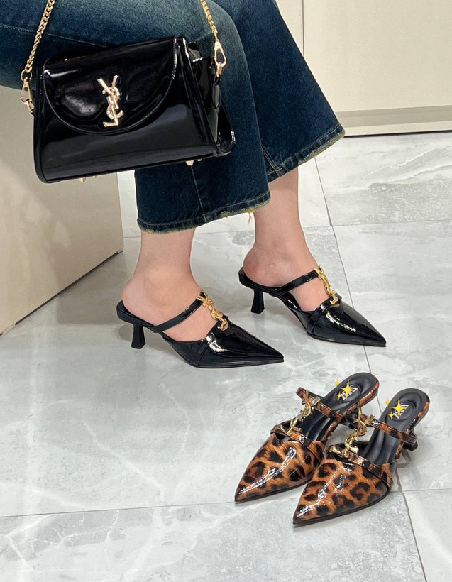 صندل پاشنه بلند پلنگی و مشکی ورنی براق YSL کفش مجلسی زنانه ( 894 )