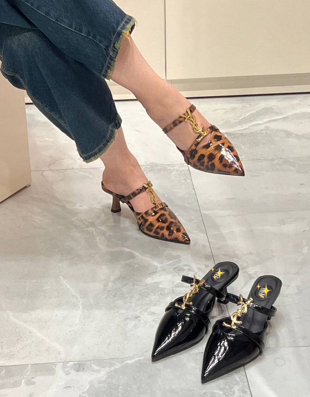 صندل پاشنه بلند پلنگی و مشکی ورنی براق YSL کفش مجلسی زنانه ( 894 )