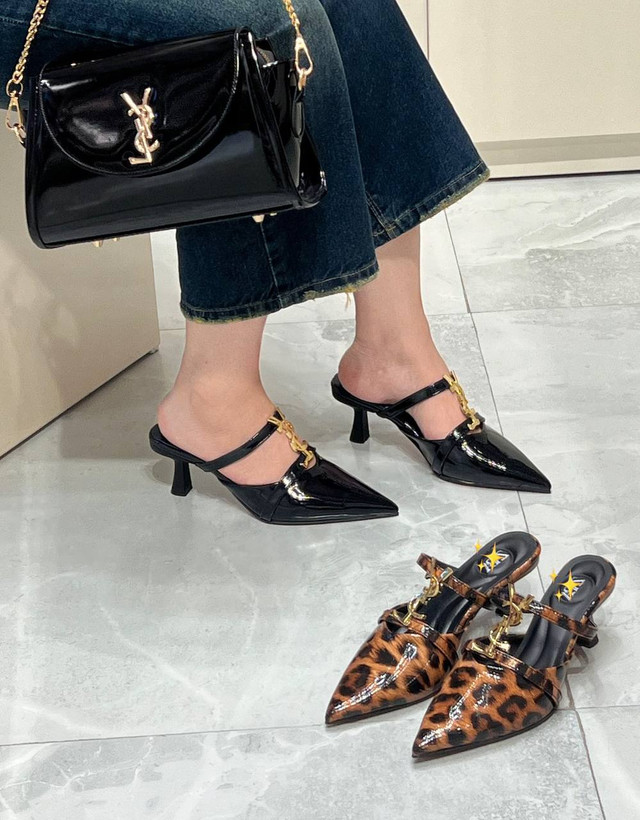 صندل پاشنه بلند پلنگی و مشکی ورنی براق YSL کفش مجلسی زنانه ( 894 )