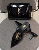 صندل پاشنه بلند پلنگی و مشکی ورنی براق YSL کفش مجلسی زنانه ( 894 )
