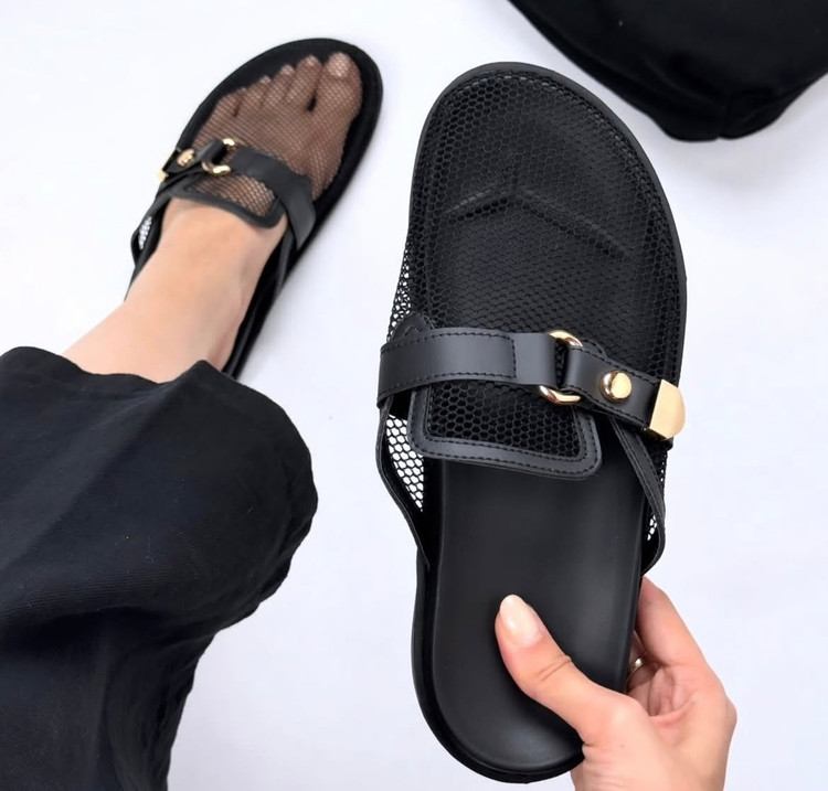 صندل توری سگک دار ترند شیک و راحت کفش تابستانی مشکی و قهوه ای زنانه ( 647 )